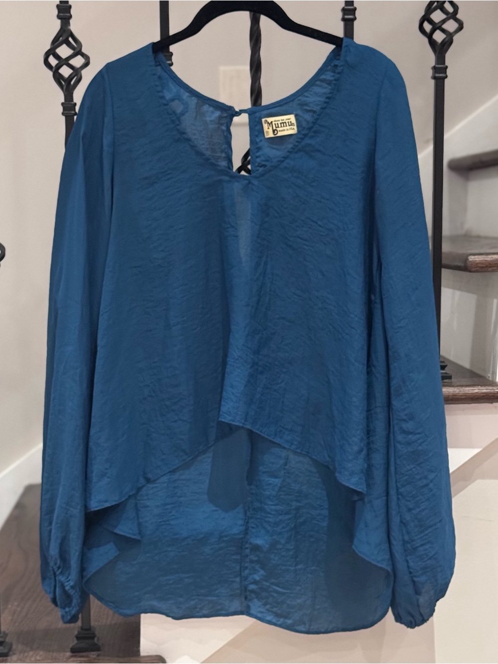 Show Me Your MuMu Teal Blue flowy Long-Sleeve Blouse